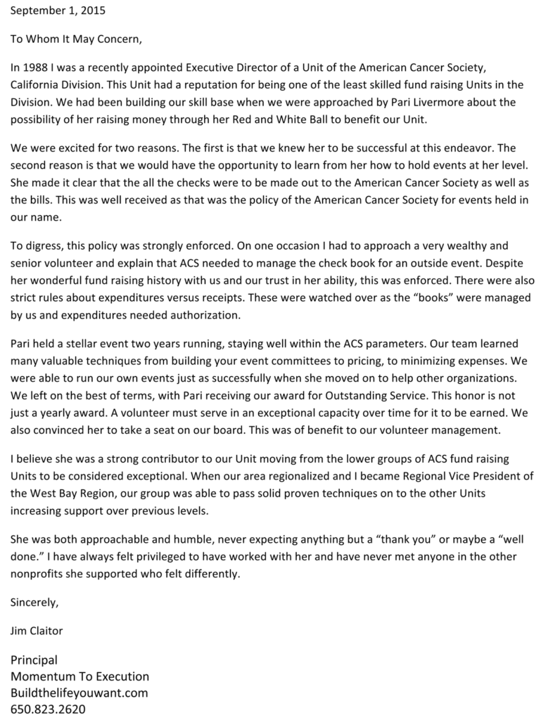 American Cancer Society Letter